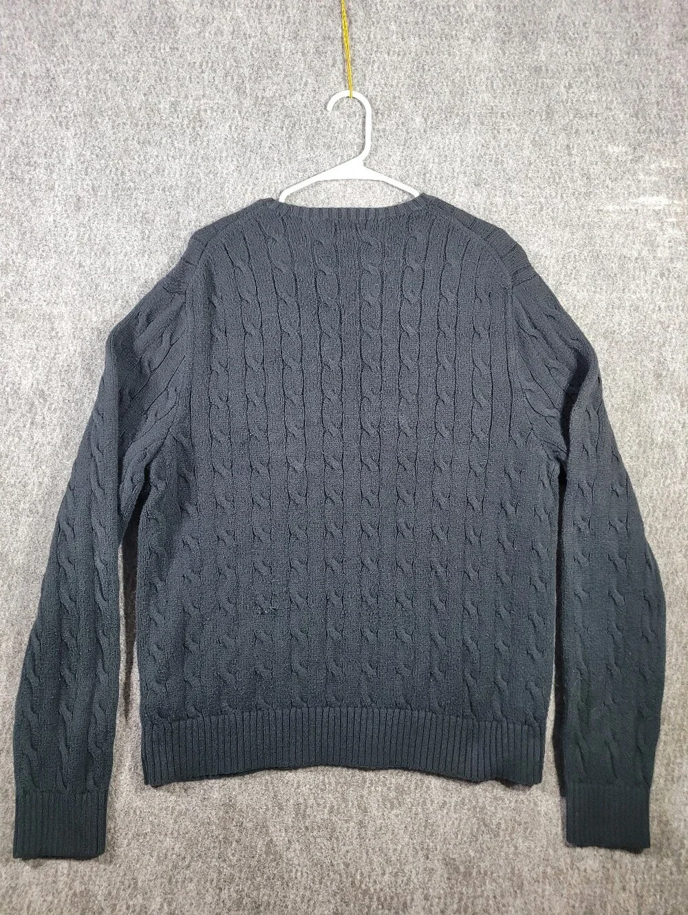 Polo Ralph Lauren Mens XL Cable Knit Cotton Crewneck Sweater Black White Pony